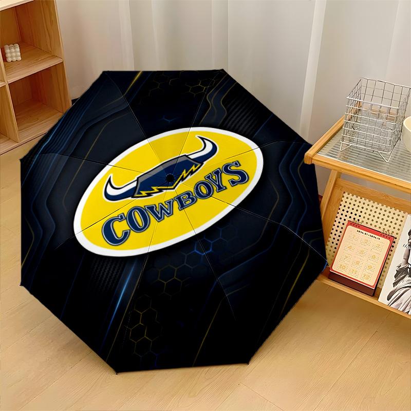 North Queensland Cowboys Print Auto 8?Ribs Folding Umbrella Wind Resistant Lightweight Automatic Umbrella For Daily Travel