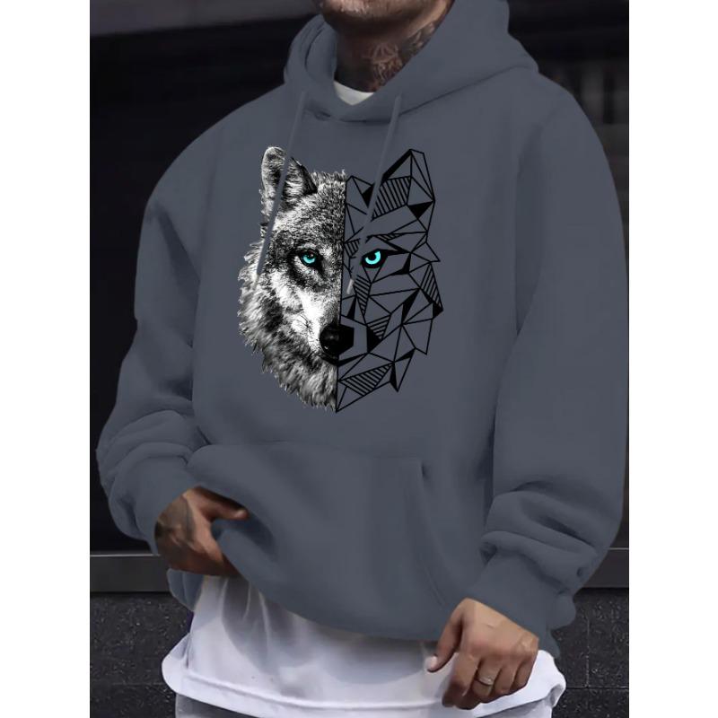 Men's Casual Versatile Style Fashion Hoodie, Wolf Print