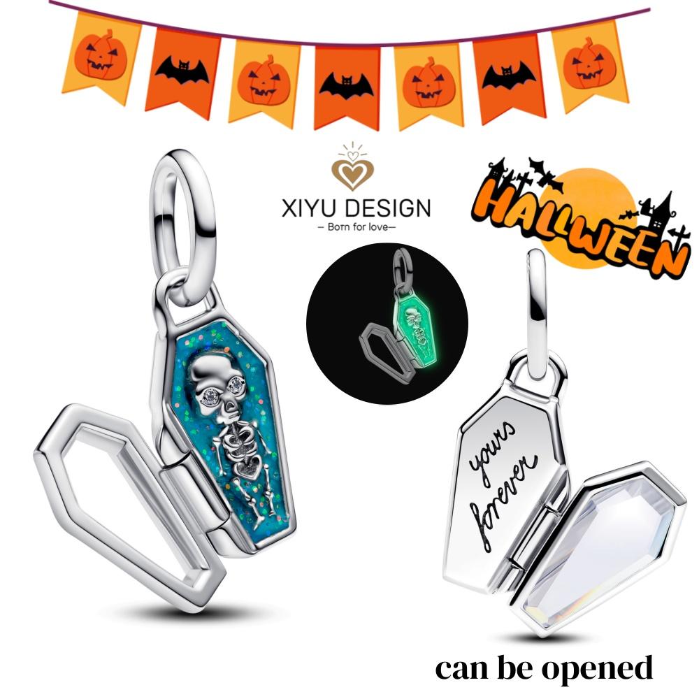 2025 Halloween Party Charms 925 Sterlingsølv Selvlysende Gresskar Spøkelse Flaggermus Perle Hengende Armbånd Halskjede DIY Smykker Festgave