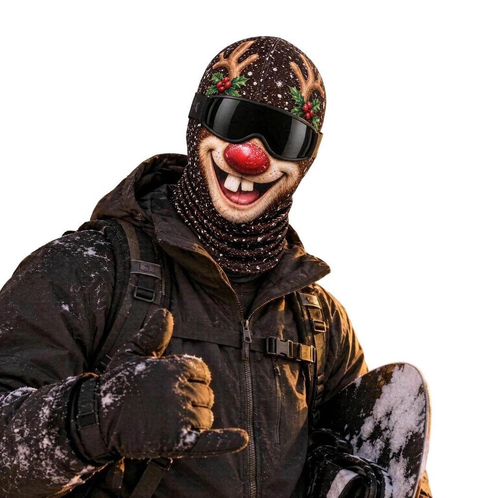 Hombre Viejo Esquía, Divertido Realista 3D Estampado Completo Cara Completa Invierno Cortavientos Sombrero, Gafas de Sol No Incluidas