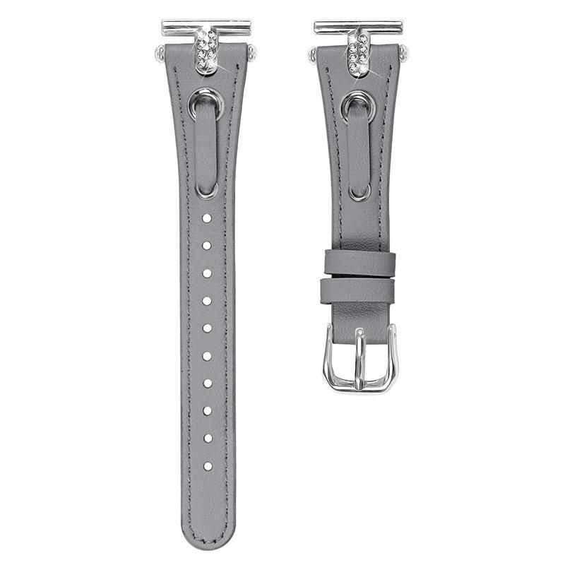 

For TicWatch E/2/C2 (Black/Silver Dial) Watchband Genuine Cow Leather Strap with Rhinestone Decor (Silver Connector) Grey