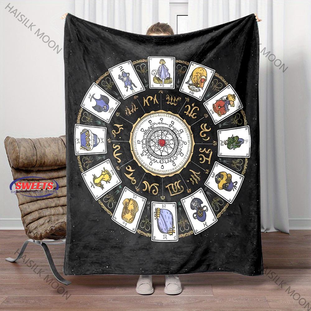 12 Zodiac Card Printed Blanket - Super Soft Bedding Divination Tarot Pattern Lightweight Home Four Season Throw & Shawl Blanket