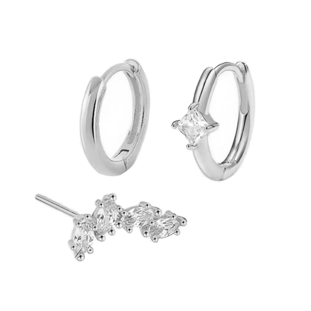 3pcs Stylish Piercing Studs Earrings Set Zirconia Earrings Fashion Jewelry Cartilage Tragus Accessories for Women