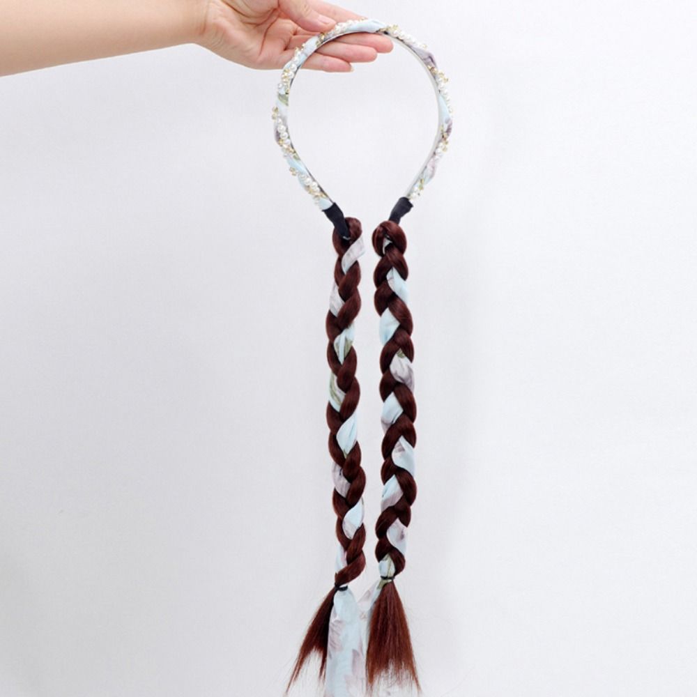 

Ленточные повязки на голову Двойной конский хвост Длинная коса Конский хвост Жемчужная кисточка Твист Коса Парик Аксессуары для волос темно-коричневого