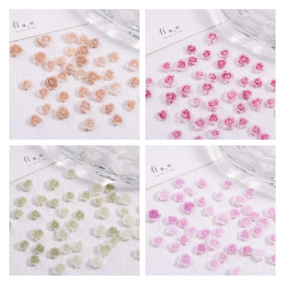 50 Pcs 6mm+8mm Nail Art Decoration Resin Gradient Rose Nail Drill Accessories Women