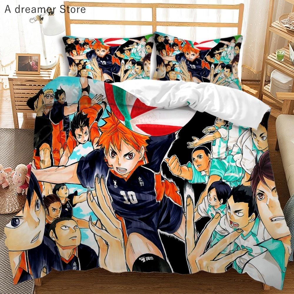 Haikyuu Bedding Set 3D Printed Volleyball Boys Cartoon Anime Duvet Covers Set Luxury Bedclothes For Kids Gift Decor Home