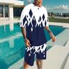 Men Gold White Geometric Triangle 3D Print Short Sleeve Tee And Matching Shorts Two Piece Outfit