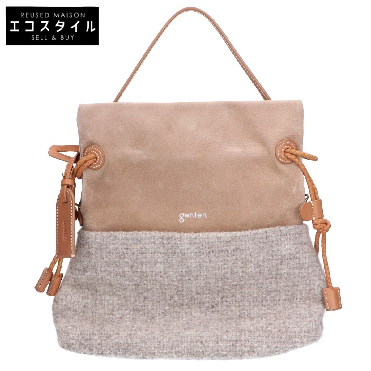 

genten [Good Condition] Bundle Suede/Wool Switching 2WAY Shoulder Handbag Gray / beigeUsed