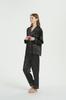 KUMASEN Silk and Satin Pajama Long Open Size M Women's Set, Loungewear, Sleeves, Front, Black,