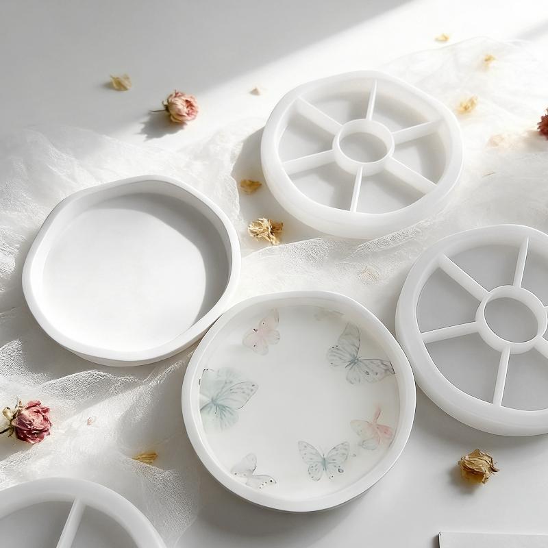 Flower/Round Shape Tray Silicone Mold Diy Handmade Storage Tray Plaster Epoxy Resin Molds Crafts Making Home Decor
