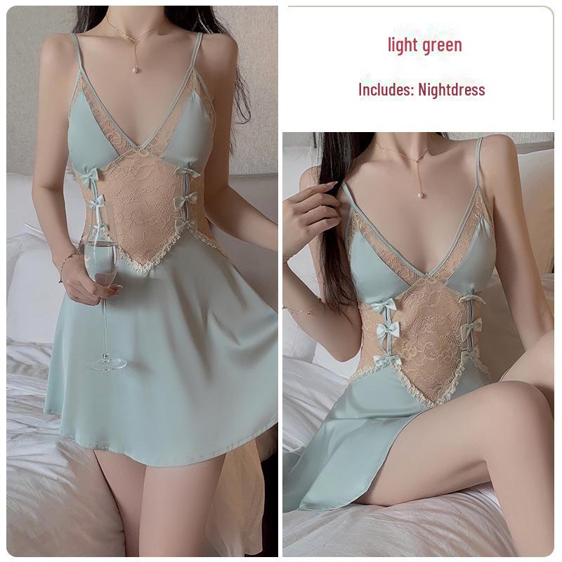 

Комплект ночной рубашки с открытой спиной и бантом Guiruo Lace One Size