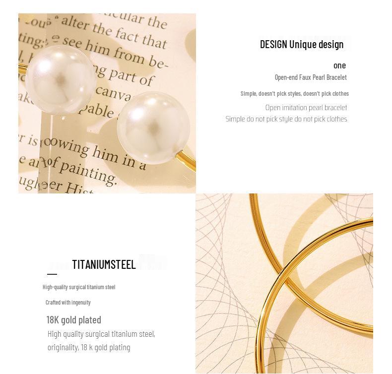 Korean Style Non-fading Faux Pearl Bracelet for Women, Exquisite 18K Gold-Plated Titanium Steel.