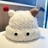 Small coal ball warm hat women's autumn and winter plush hat cute small braids cartoon warm ear protector knitted pullover hat cute