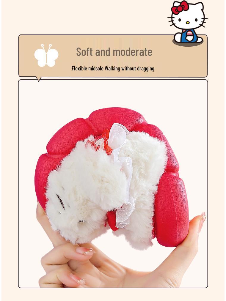 Sanrio Kids Winter Princess Slippers: Cute, Non-slip, Warm Heel, Parent-Child Indoor Shoes for Girls.