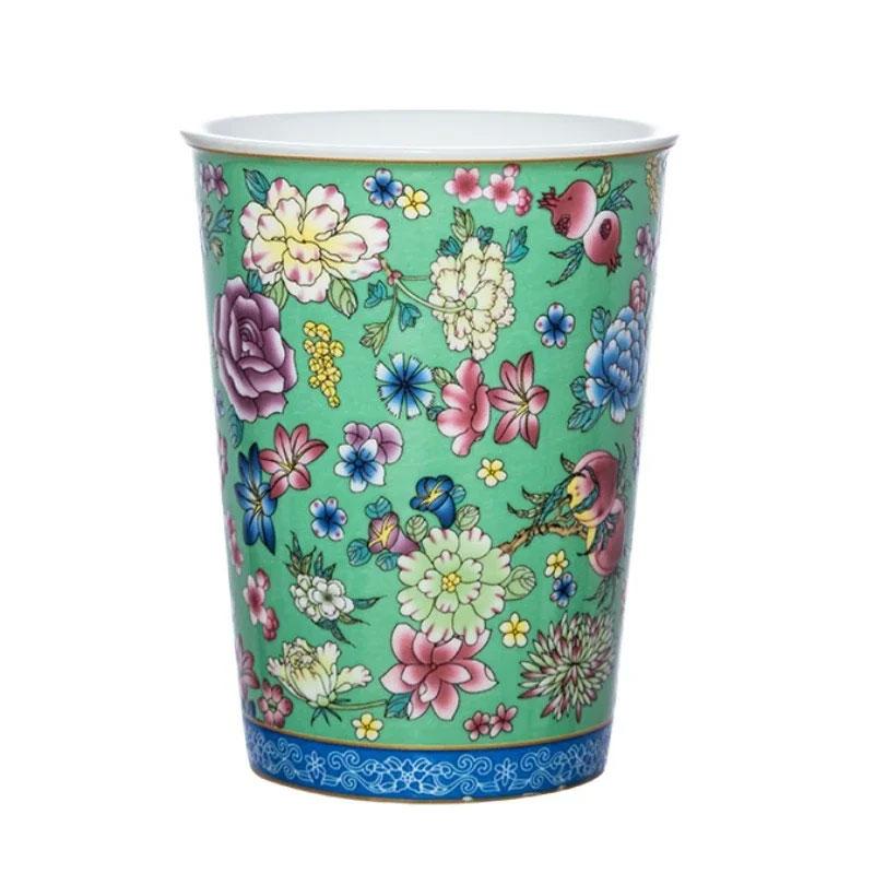 A Handless Ceramic Tea Cups Bar Mugs Floral Pattern Ceramic Tiki Painted Cocktail Cups Personalized Chinese-style Ceramic Cups