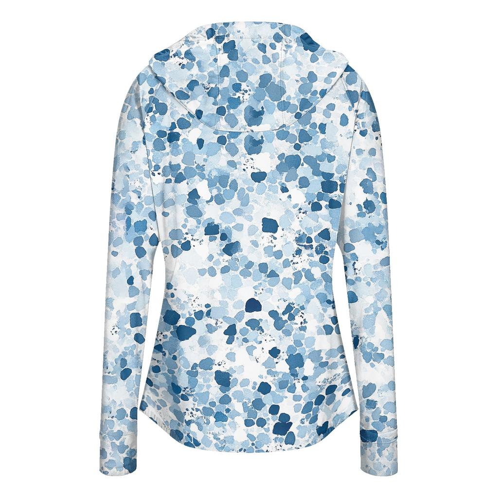 Women's Lightweight Zip Up Hooded Jacket with Pockets Long Sleeve Printed Sun Protection Outerwear for Outdoor Activities