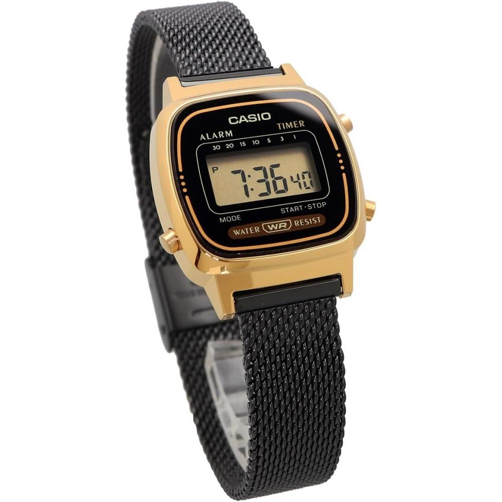 Casio Ladies Digital Watch Gold Black Mesh Band La670wemb 1