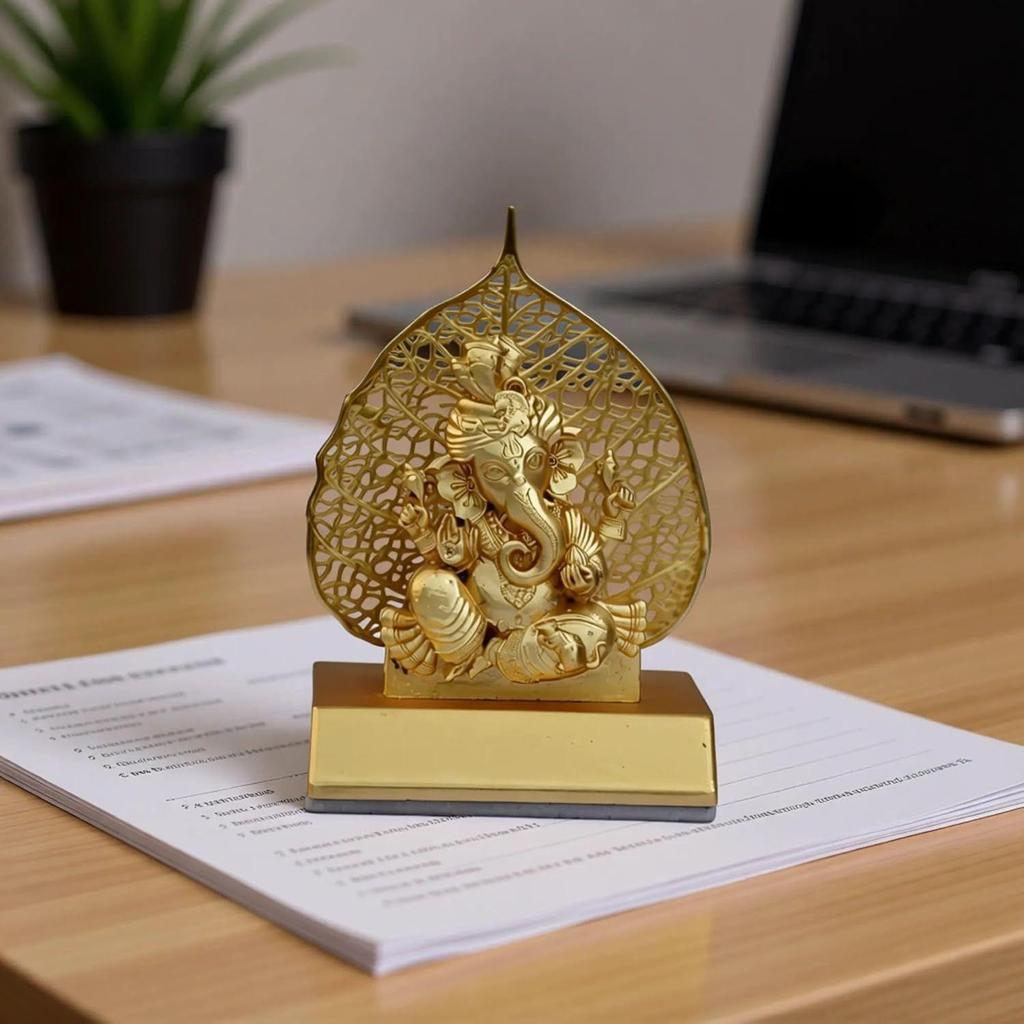 Metal Ganesha Idol for Car Dashboard Home Decor Golden Ganesh Ji Statue Showpiece Diwali New Year Gift for Corporate Clientf