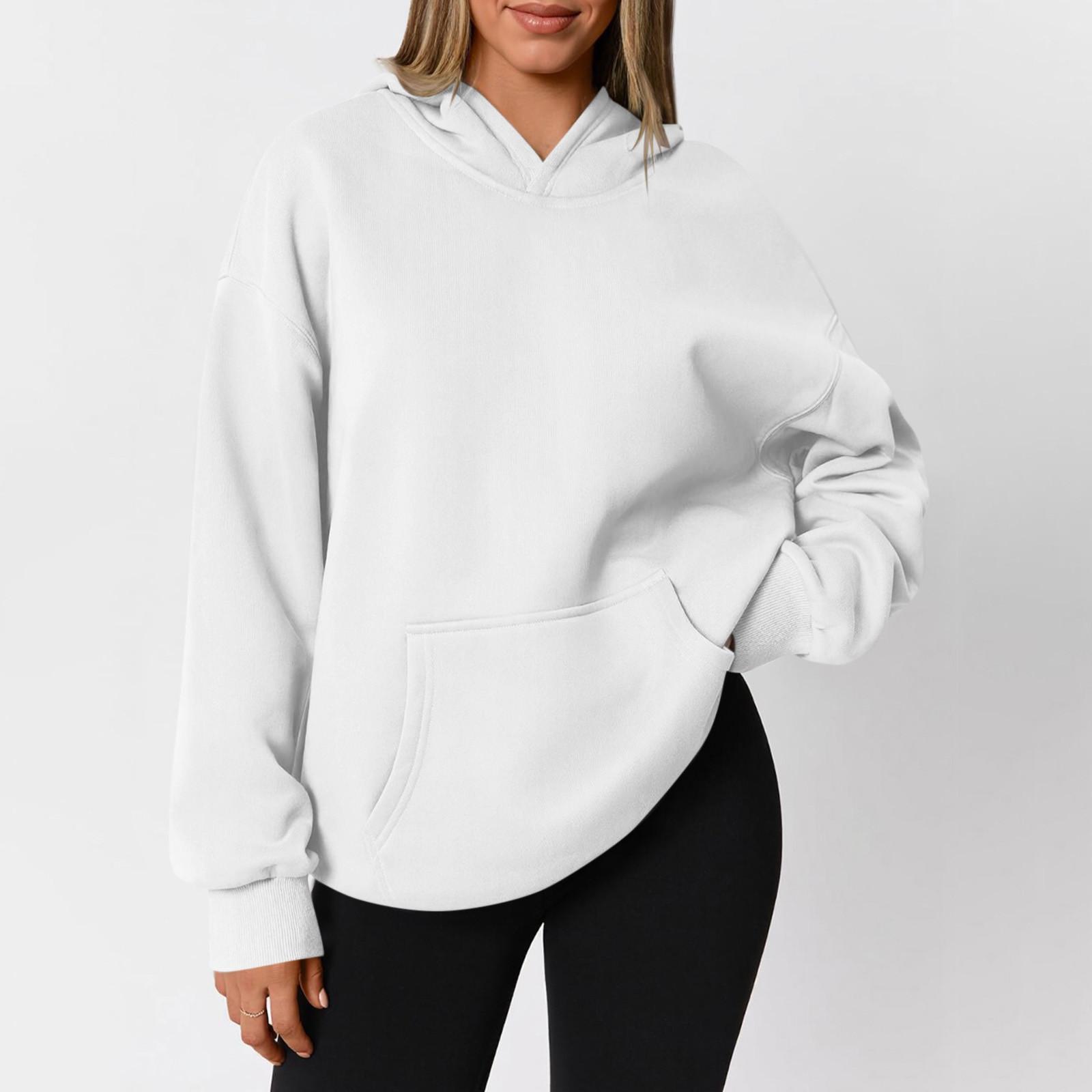 

Женская модная толстовка с капюшоном на молнии с длинным рукавом, повседневная однотонная толстовка с карманами S белый