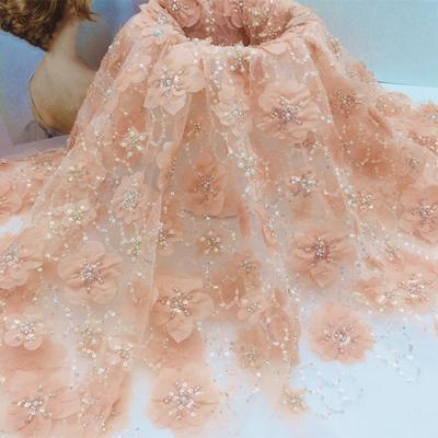 100*130cm 3D Blossom Flower Tulle Mesh Sequin Lace Fabric For Diy Sewing Wedding Dress Shawl Stage Costume Crafts
