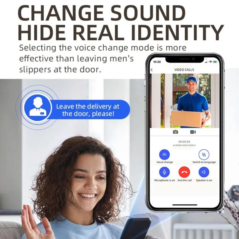 HD Wireless Video Doorbell with Optional Solar Charging Rain Cover, Ultra Long Standby, Voice Changing, Intercom Monitoring, Automatic Power Storage