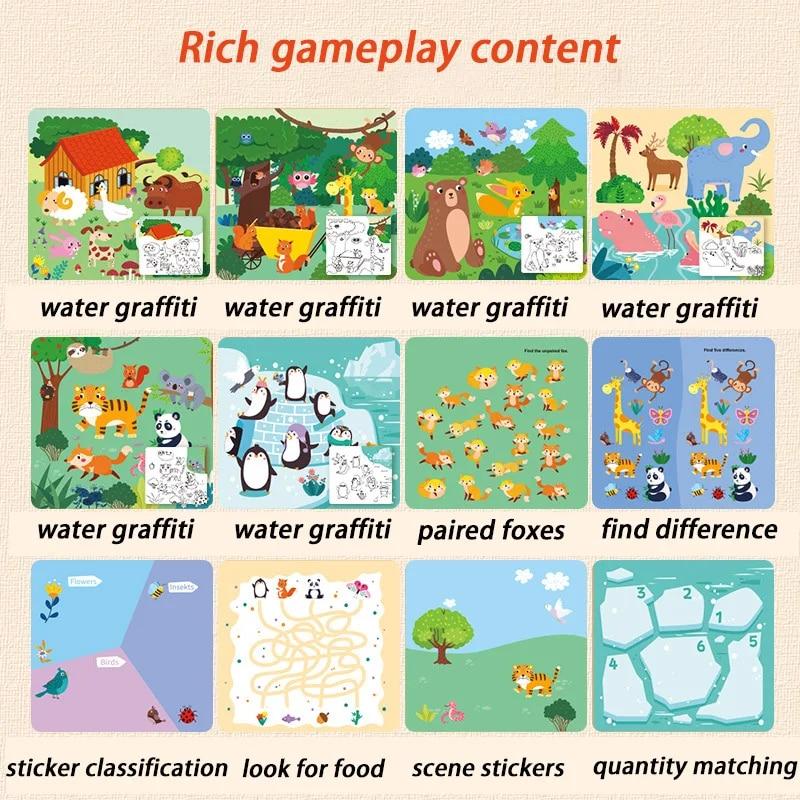 Children Early Education Toys Magical Book with Pen Water Drawing Montessori Toys Gift Reusable Coloring Book Magic Drawing Book