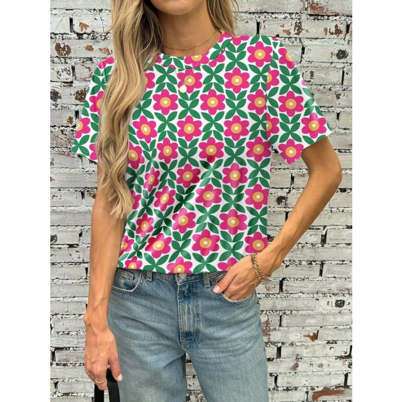 Heart Love Graphics T-Shirts Floral 3D Print Women's Casual Short Sleeves O-Neck T Shirt Y2k Harajuku Tees Tops