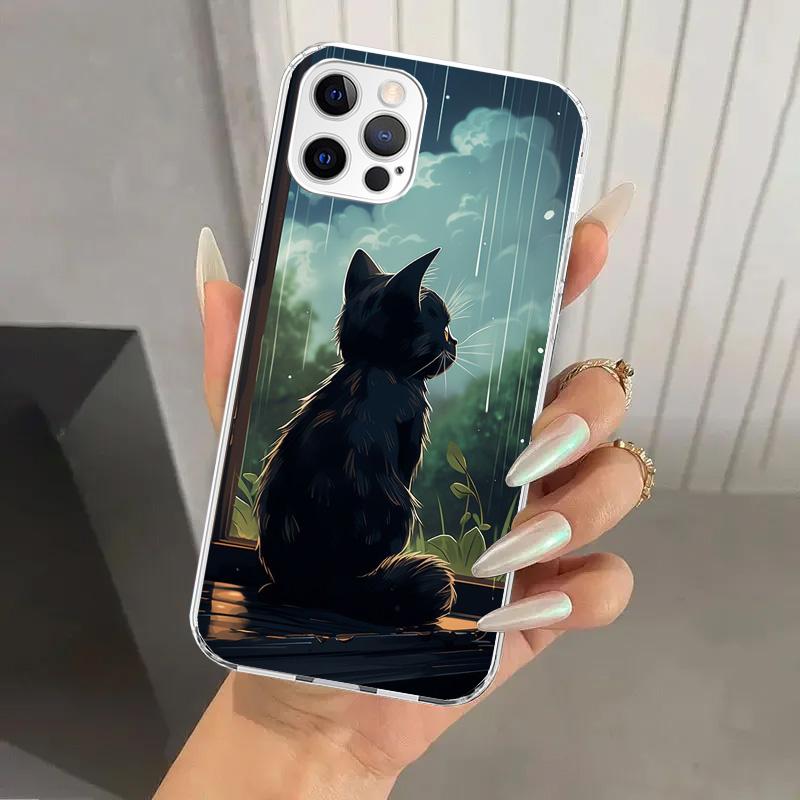 

Anime Cat Rain Animal Phone Case for Iphone 17 Air 16 15 Plus 14 13 Mini 12 11 Pro Max 16E 7 8 SE 2020 Soft Funda Print Shell 16 iPhone 17 Pro Max