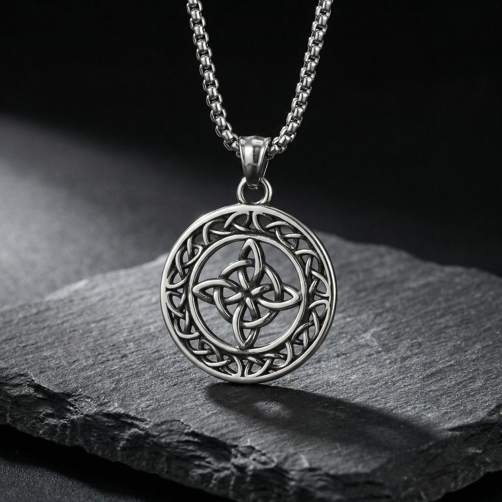 Vintage Celtic Knot Necklace for Men Boys,Stainless Steel Round Pendant Necklace,Punk Amulet Jewelry Gift