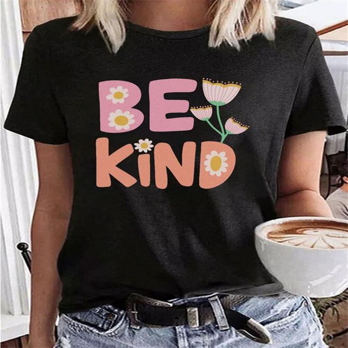 Summer Round Neck Printed Top Fashionable Casual Cute Short Sleeved Women's Pure Cotton T-shirts