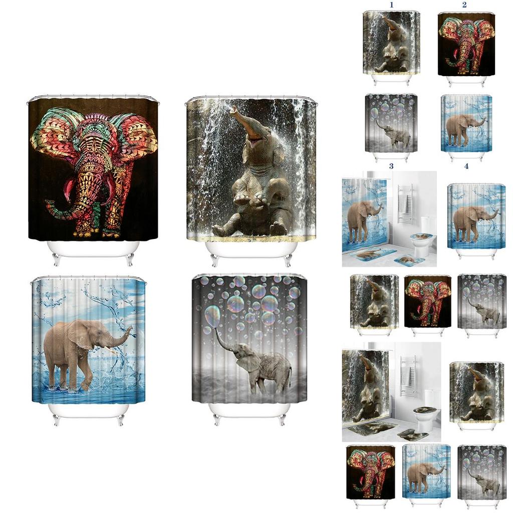 Colorful Elephant Shower Curtain Waterproof Washable Bathroom Decor With 3d Printing And Hooks