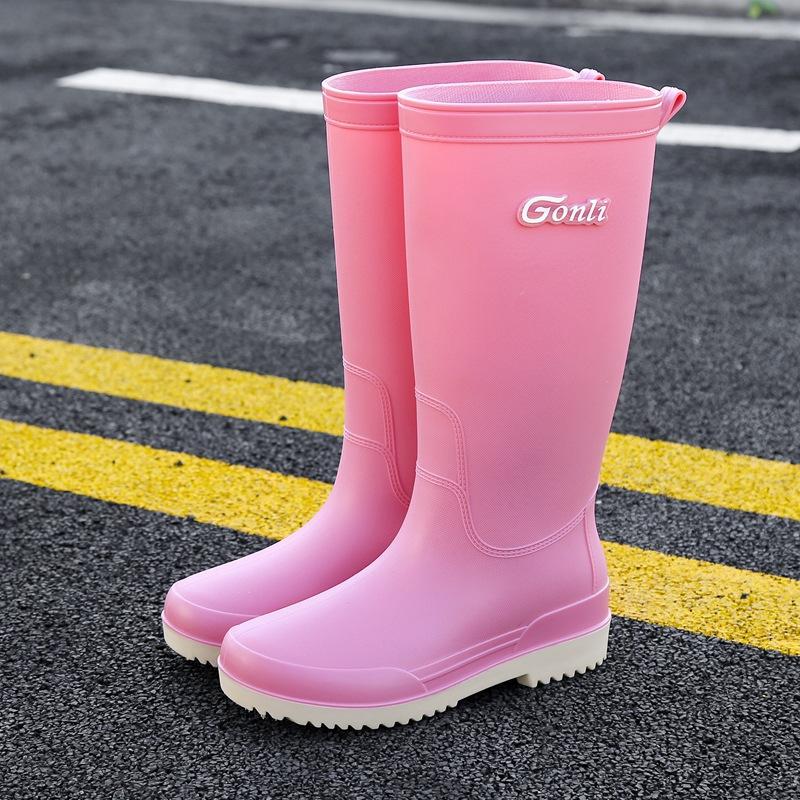 

Высокие дождевые туфли женские модные нескользящие водонепроницаемые ботинки модные с широким голенищем теплые длинные резиновые сапоги 40 розовый
