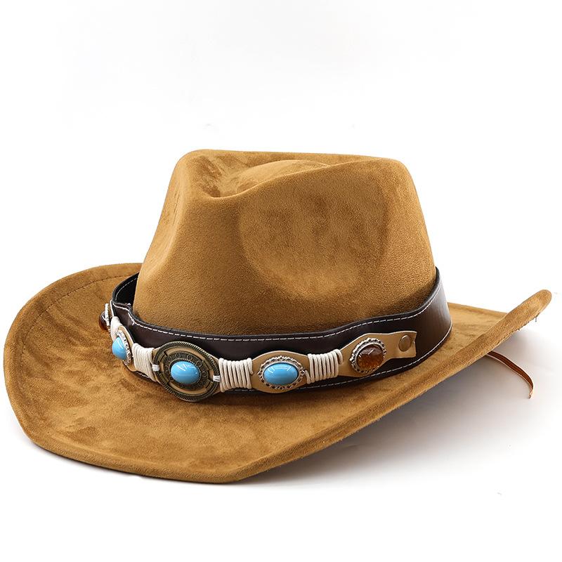 Bohemian belt men's and women's suede woolen denim jazz felt hat curled top hat tibetan sunscreen hat