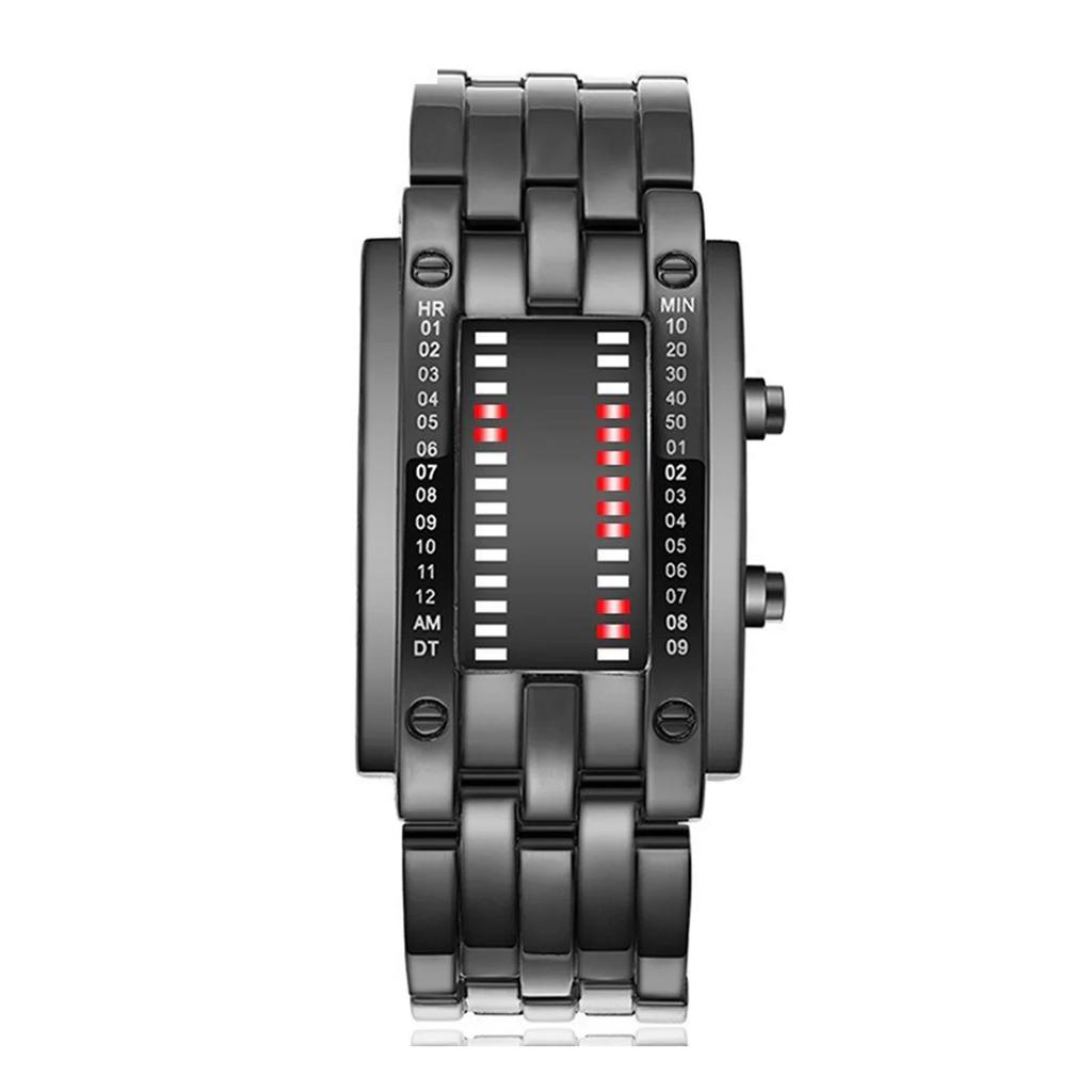 Männer Frauen Zukunftstechnologie Binär Schwarz Edelstahl Paar Uhr Datum Digital LED Armband Sport Uhren