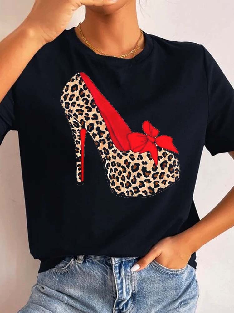 Maycaur New High Heel Wine Glasses Graphic Print T Shirt Women Funny Tshirts Casual White Short Sleeves Tops Tees Feamle Clothes