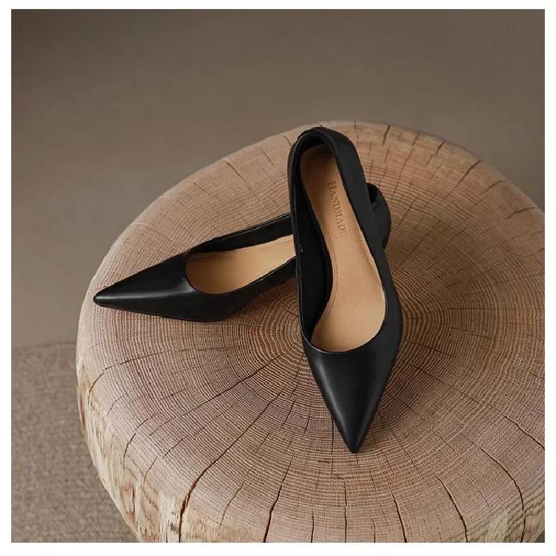 Fashion Spring and Summer New Minimalist Shallow Mouth Slim Heel Single Shoes Female Pointed High Heels Small Leather Shoes