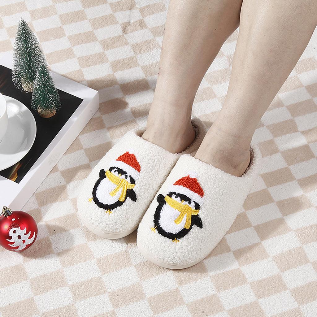 Couple Winter Christmas Penguin Warm Cotton Slippers Lovers Men And Women Thick Sole Soft Sole Non Slippers Women Summer Outdoor
