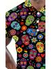[Print Design - Not Textured] Men'S Fashion Polo Shirt with Print Design Short Sleeves, Skull And Floral Print Short Sleeves - Lightweight Breathable