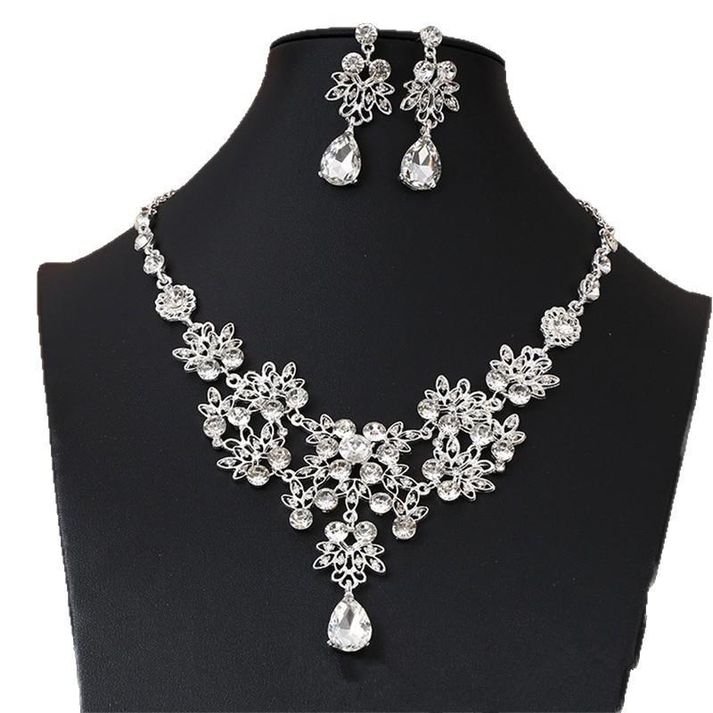 Fashion Necklace And Earrings Set - Leaf And Droplet Wedding Set - Bride's Jewelry Set