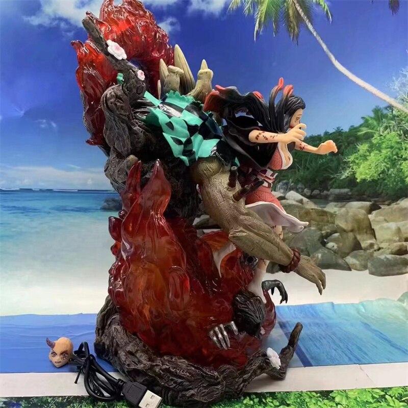 Demon Slayer Anime Figure Kimetsu Yaiba Gk Kamado Nezuko With Led Light Action Figure Pvc Model Toys Ornament Gifts