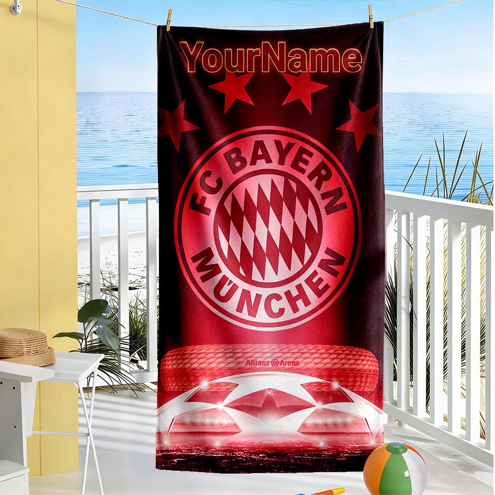 FC Bayern München Personalisierter Name Strandtuch Schnelltrocknend Weiche Mikrofaser Tragbar zum Schwimmen Strand Camping Reisen Strandzubehör Fitnessstudio