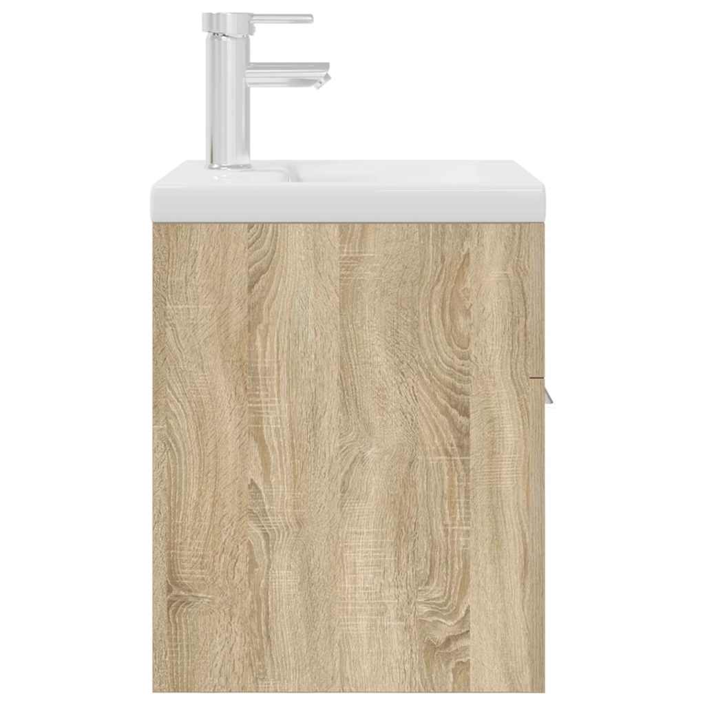 Bathroom Vanity Unit with Built in Basin and Faucet Sonoma Oak