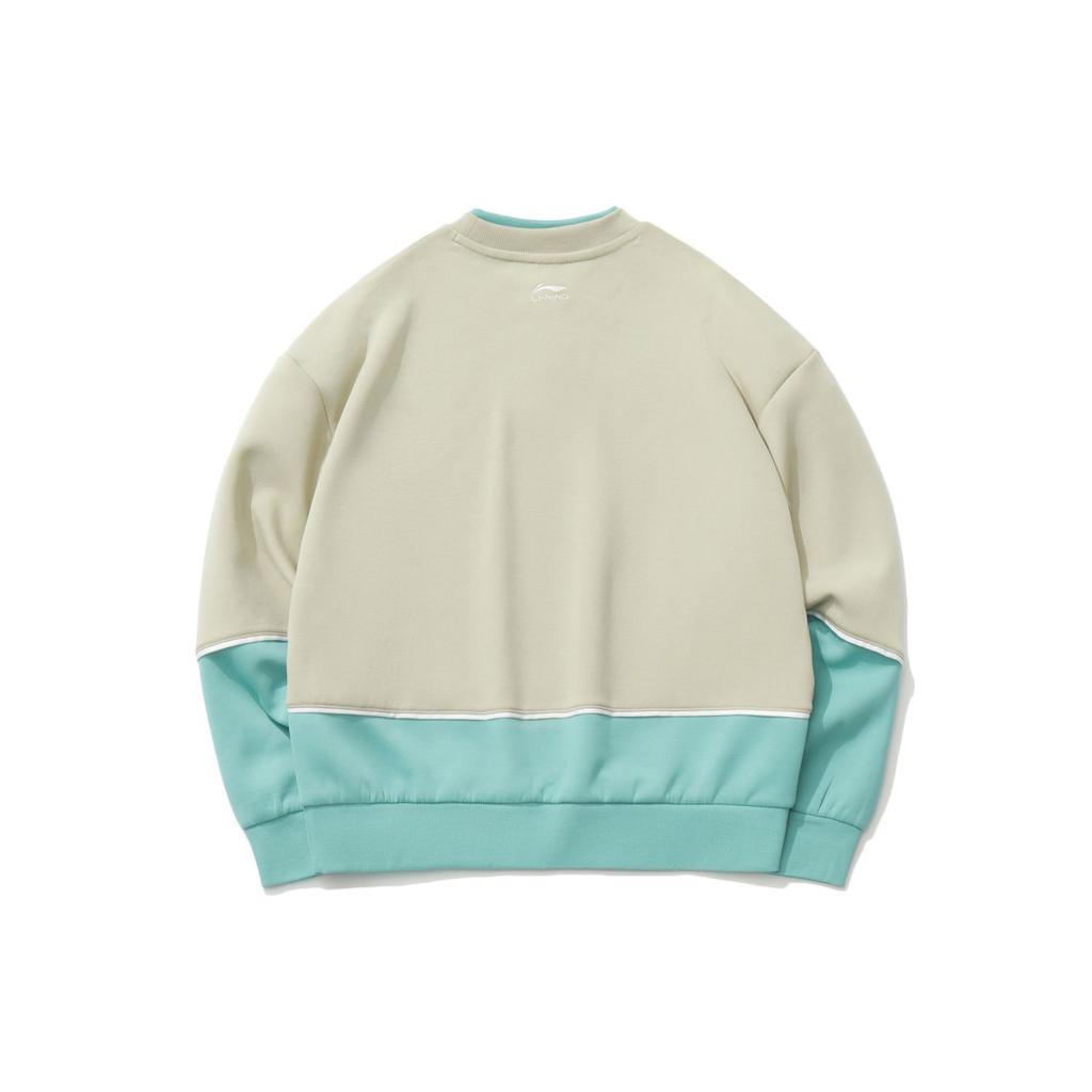 Li Ning Sports Fashion Series Color Block Round Neck Pullover Sweatshirt Women Sweatshirt Sea-Blue AWDR046-3