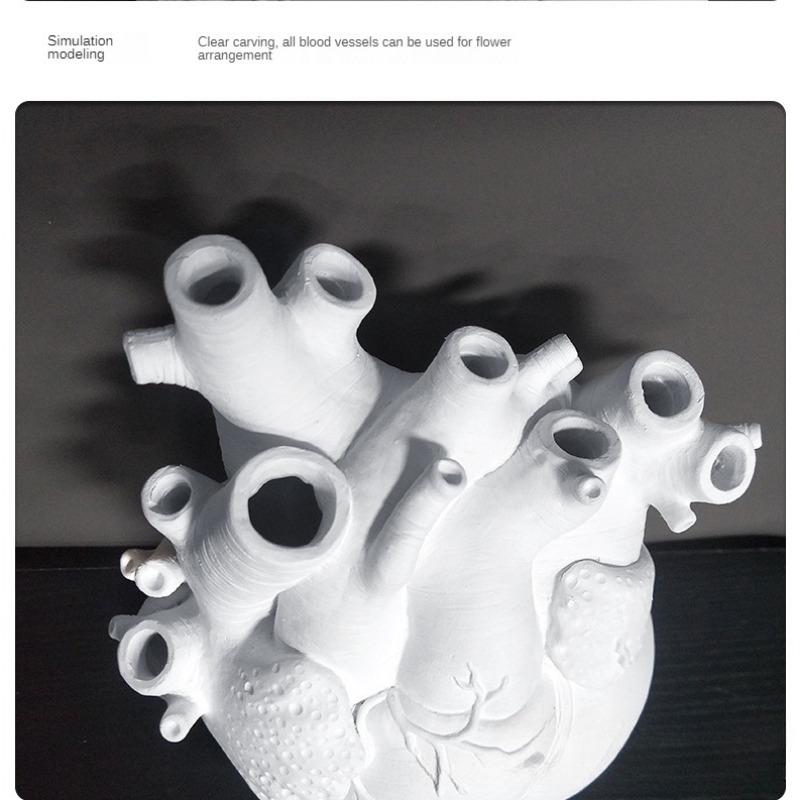 White Vase Heart Shape Resin Ornament Model Room Countertop Living Room Vase Dining Table Dried Flower Arrangement