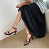 2025 Summer Narrow Band Heel Sandals Women Thick Heel 7 CM Ankle Strap Fashion Square Toe Ladies Dress Sandalias Women's Shoes