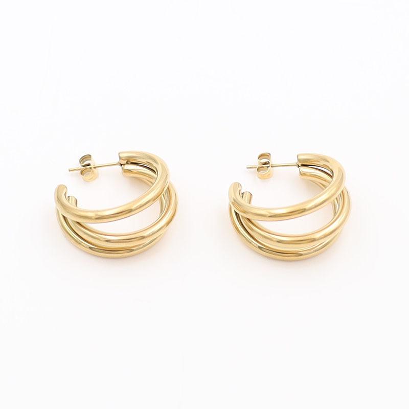 Stylish And Simple Multi-Layer Round Line C-Shaped Earrings Women'S High-End Sense Niche 18K Earrings Do Not Fade