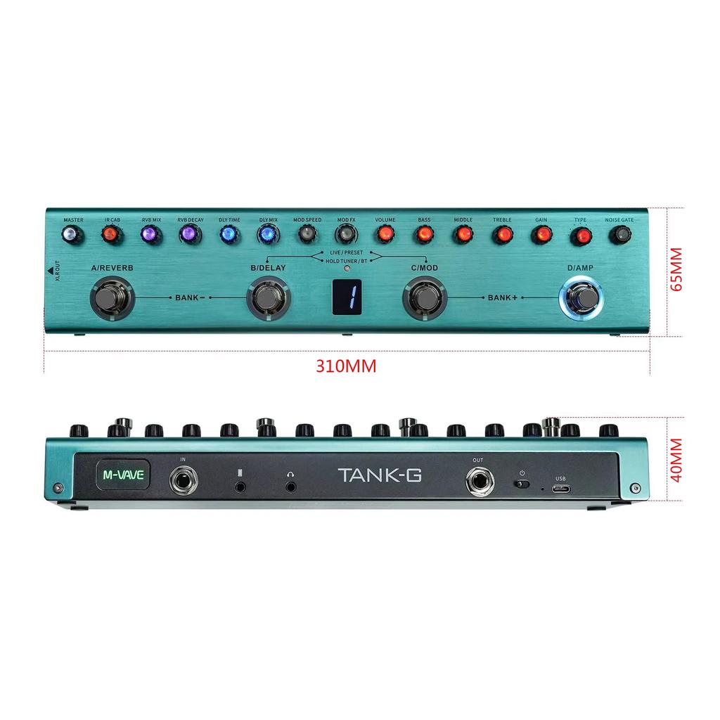 TANK-G Bezprzewodowy Hub Gitarowy | 9 Gniazd Preampu/8 IR + Bramka Szumów | Synchronizacja MIDI Bluetooth i 20h Akumulatorowy Rig Sceniczny