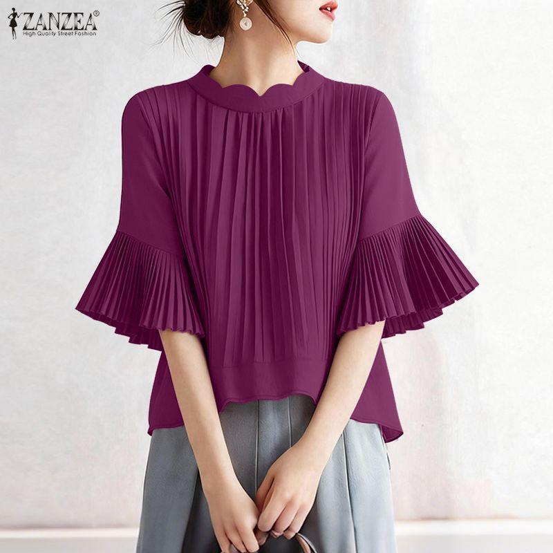 ZANZEA Women Casual Round Neck Flare Half Sleeve Loose Blouse