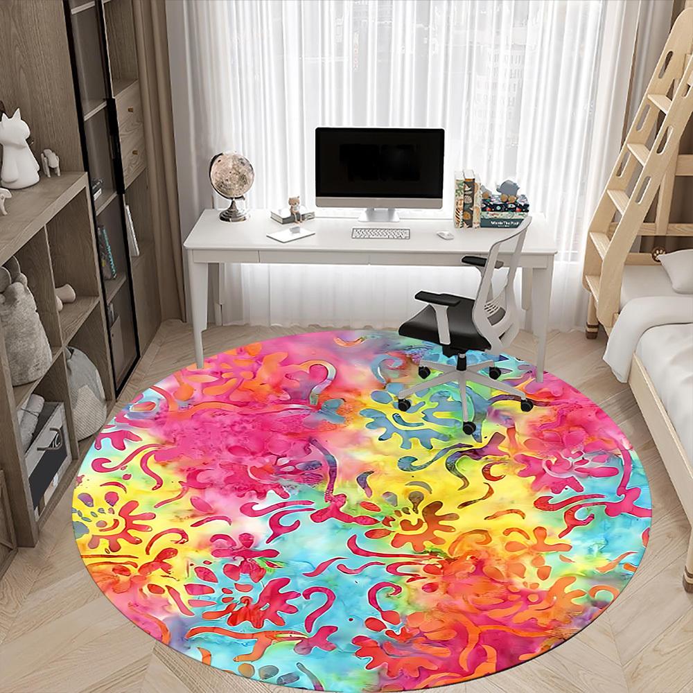 1 Stück Tie-Dye Muster Stuhlteppich für das Büro, Runder rutschfester langlebiger großer Büroteppich, Geeignet für das Büro