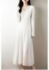 Gentle Style V-neck Pure Wool Knit Dress - Slim Fit Long Sleeve for Autumn & Winter